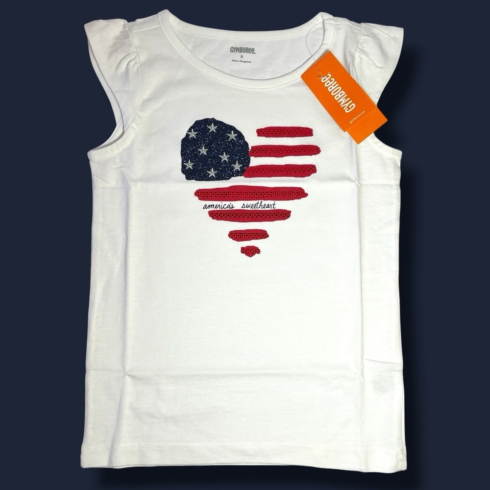 Gymboree 2016 Red White & Cute Americas Sweetheart White Sequins Top Girls Sz 5